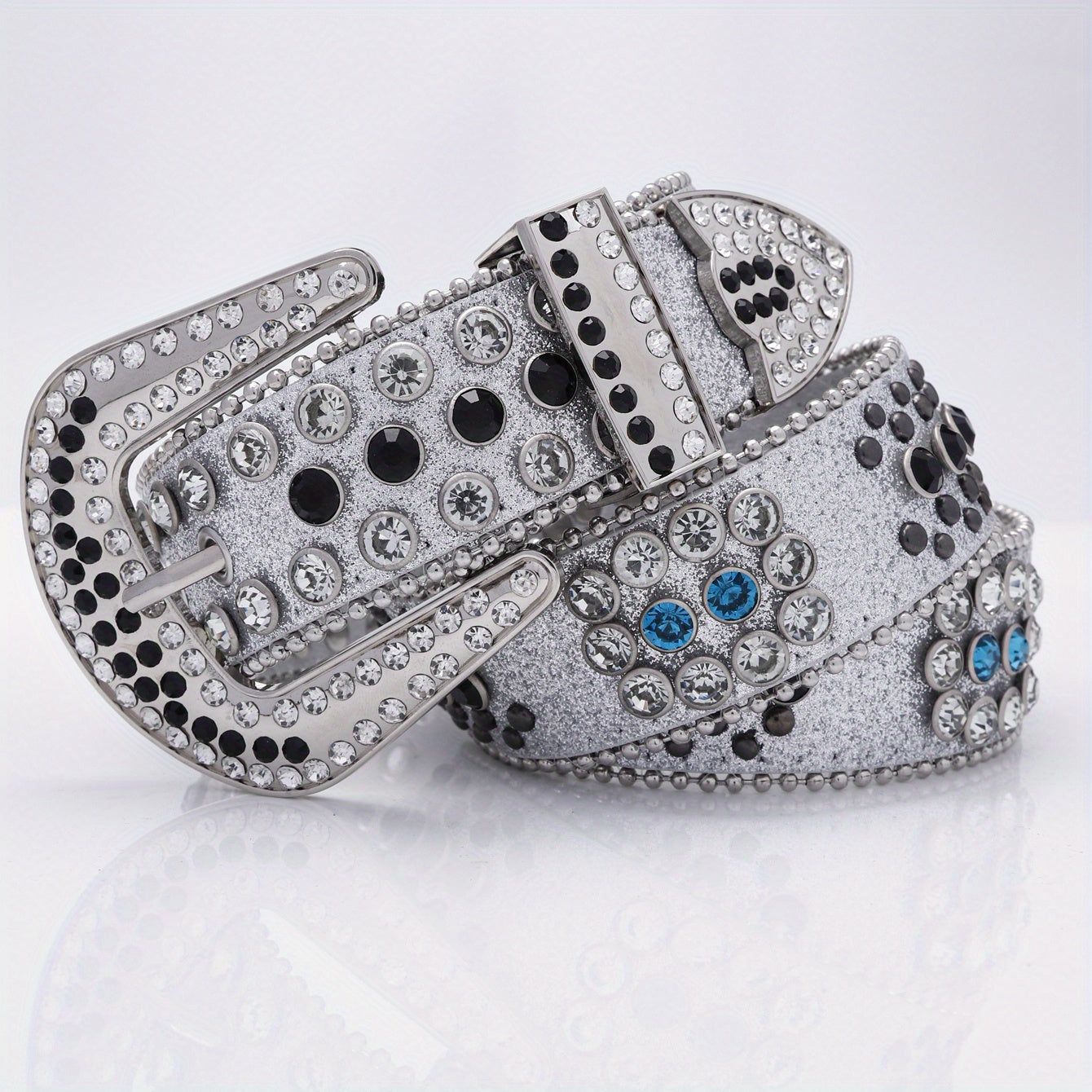 Sequin Jeans Pants Belt Rhinestone Decor Wide Buckle