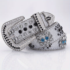 Sequin Jeans Pants Belt Rhinestone Decor Wide Buckle