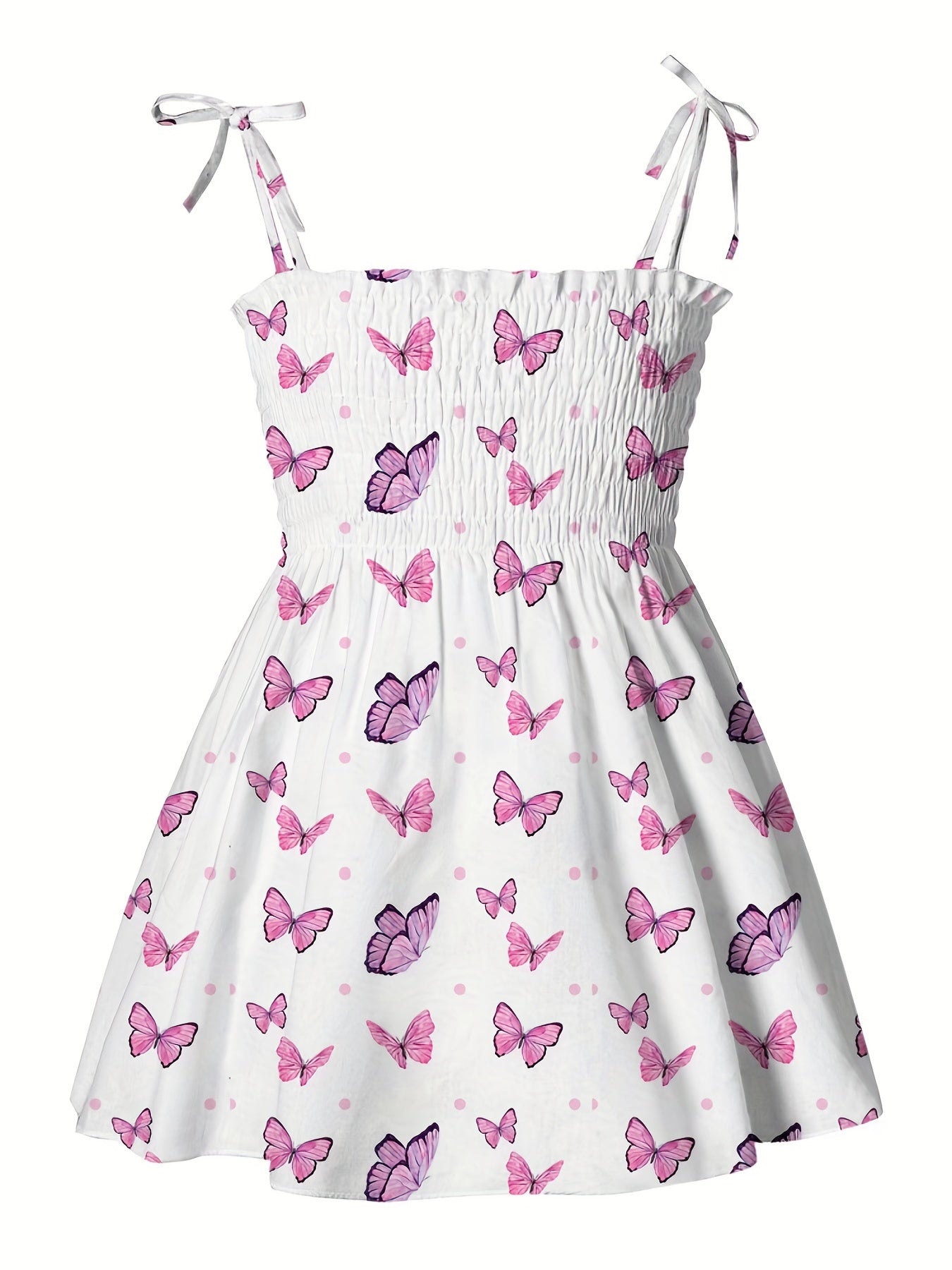 Girls Butterfly Graphic Shirred Puffy Cami Dress Summer Clothes