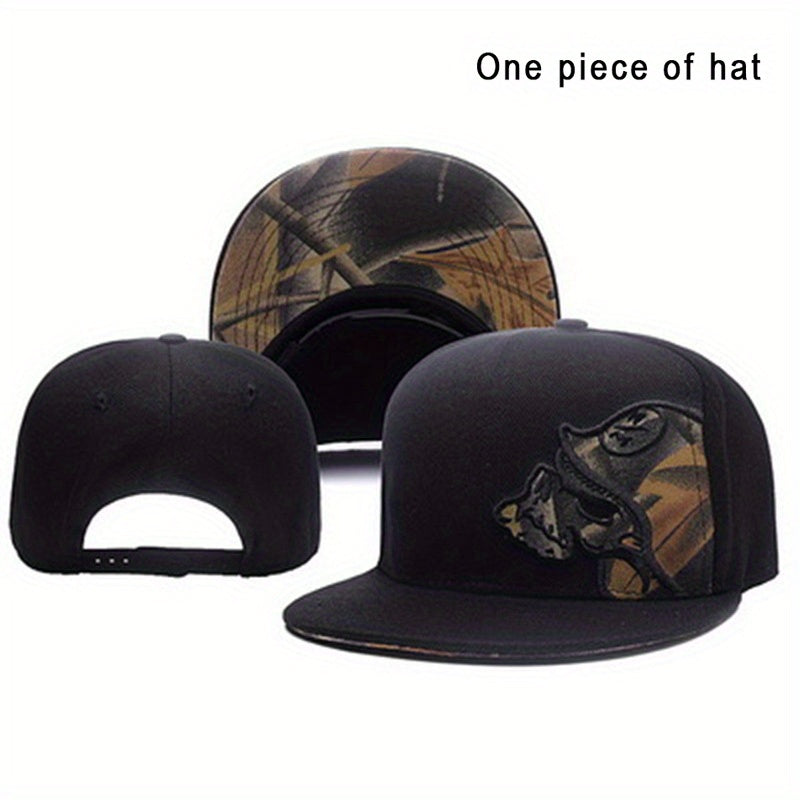 Skull Embroidery Hip Hop Hat Men's Women's Flat Brim Baseball Cap