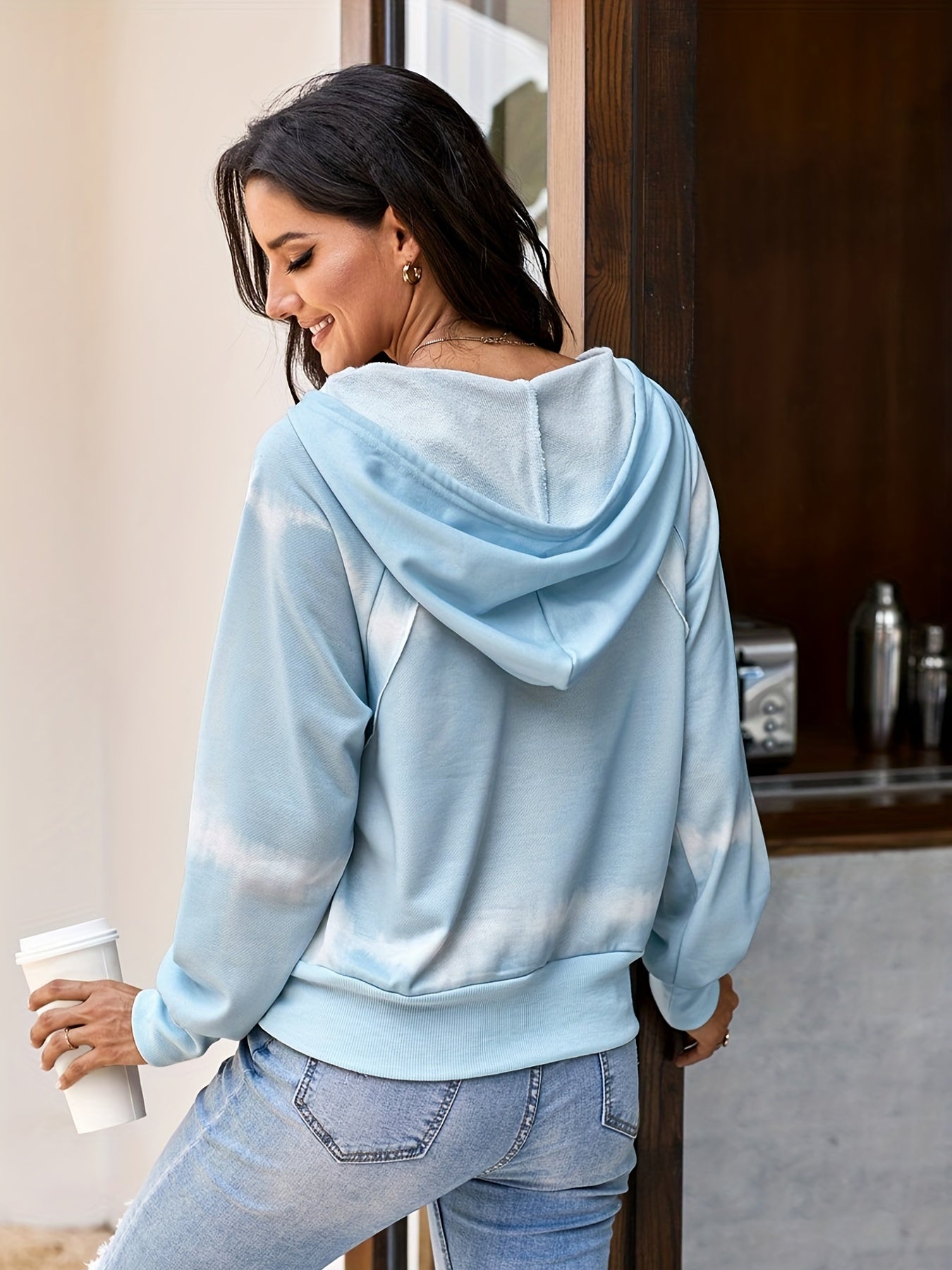 Tie Dye V-neck Sports Hooded Sweatshirt
