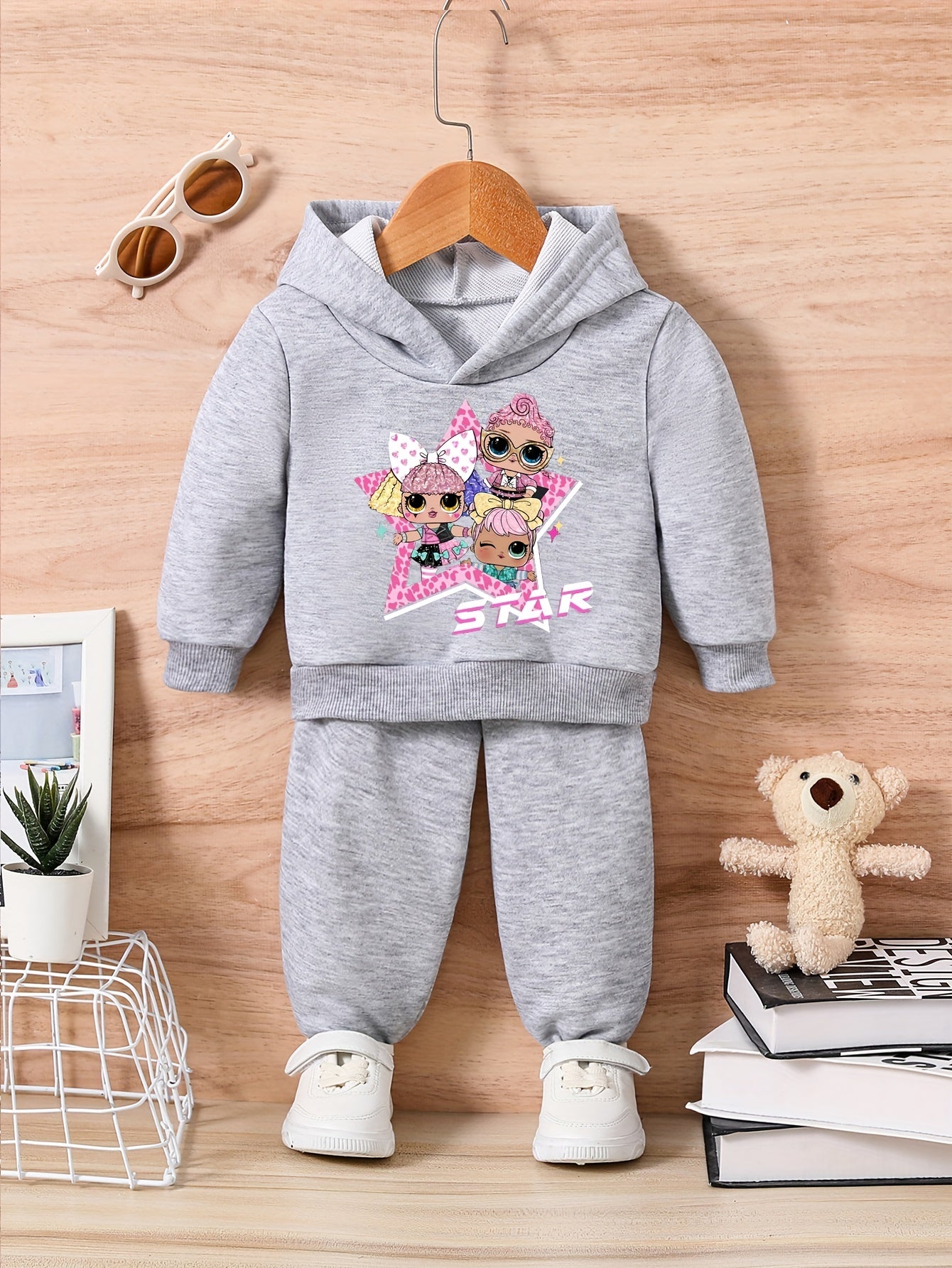 Baby Cartoon Star Team Girls Outfit Sweatshirt Trousers Set