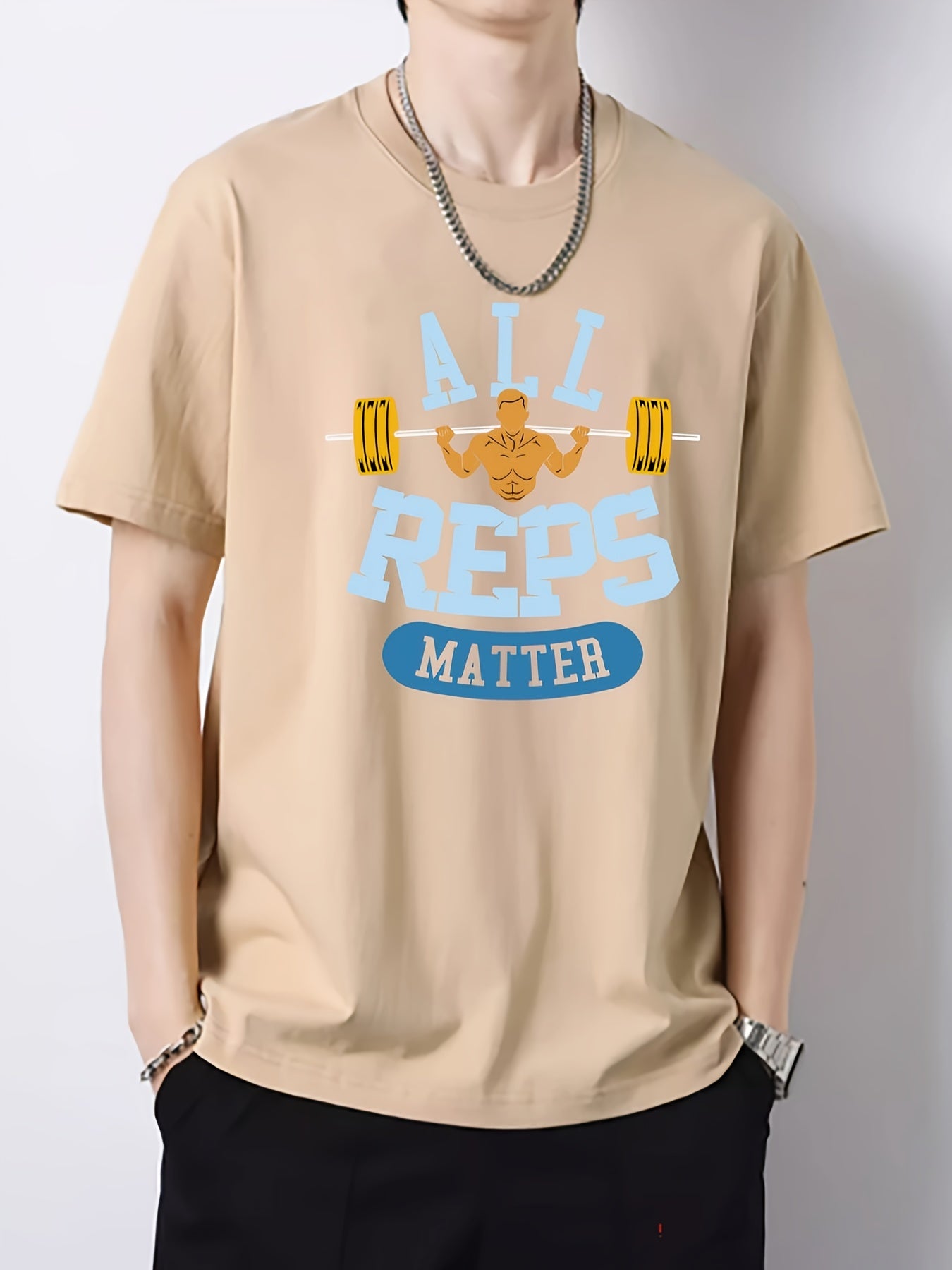 Men's Barbell Muscle Man Pattern Cotton Print T-shirt