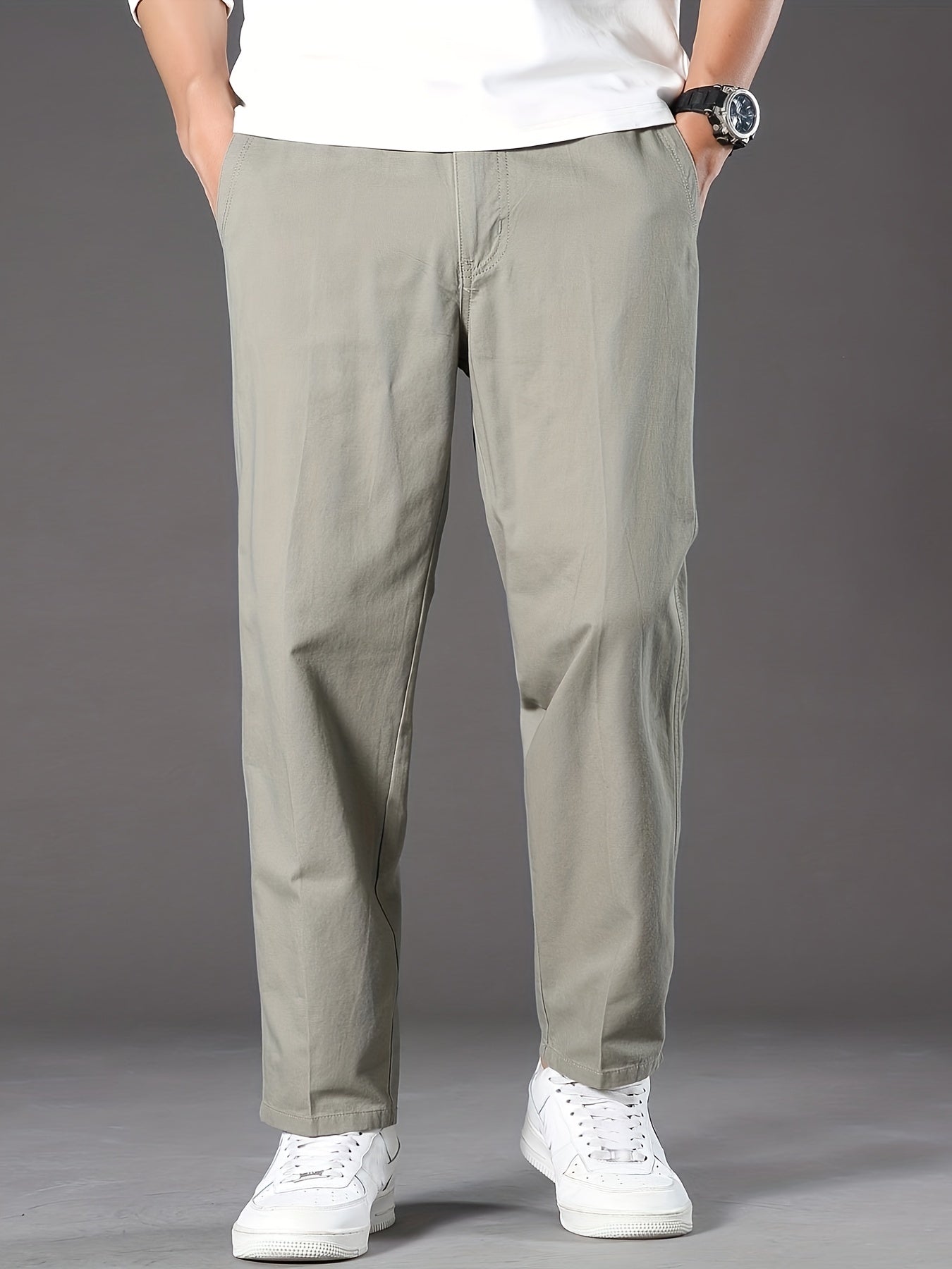 Men's Cotton Elastic Waist Casual Loose Straight Leg Pants