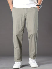 Men's Cotton Elastic Waist Casual Loose Straight Leg Pants