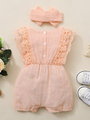 2pcs Baby Girls Lace Sleeveless Romper & Headband Set