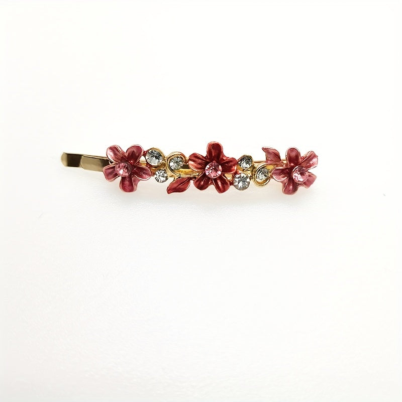 Alloy Flower Edge Clip Retro Style Plant Bangs Clip Rhinestone Clips