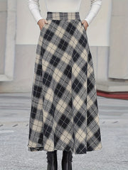 Plaid Print High Rise A Line Skirt With Pockets