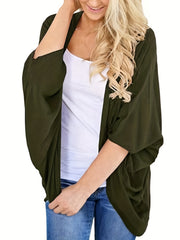 Casual Cardigan Women's Plus Solid Bat Sleeve Open Front