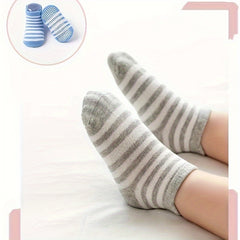 6 Pairs Baby Girl's Non Slip Socks Striped Bottom Rubber Dot Cotton Blend