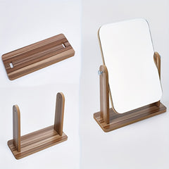Wooden Desk Makeup Mirror 360 Degree Adjustable