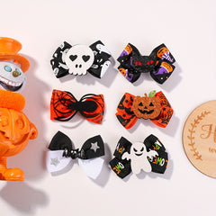 6pcs Baby Girls Funny Bow Hairpin Headwear Pumpkin Ghost Spider Cat Decor Clips