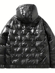 Men's Lightweight Hooded PU Puffer Jacket for Winter