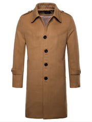 Men's Lapel Long Trench Coat Casual Windproof Jacket