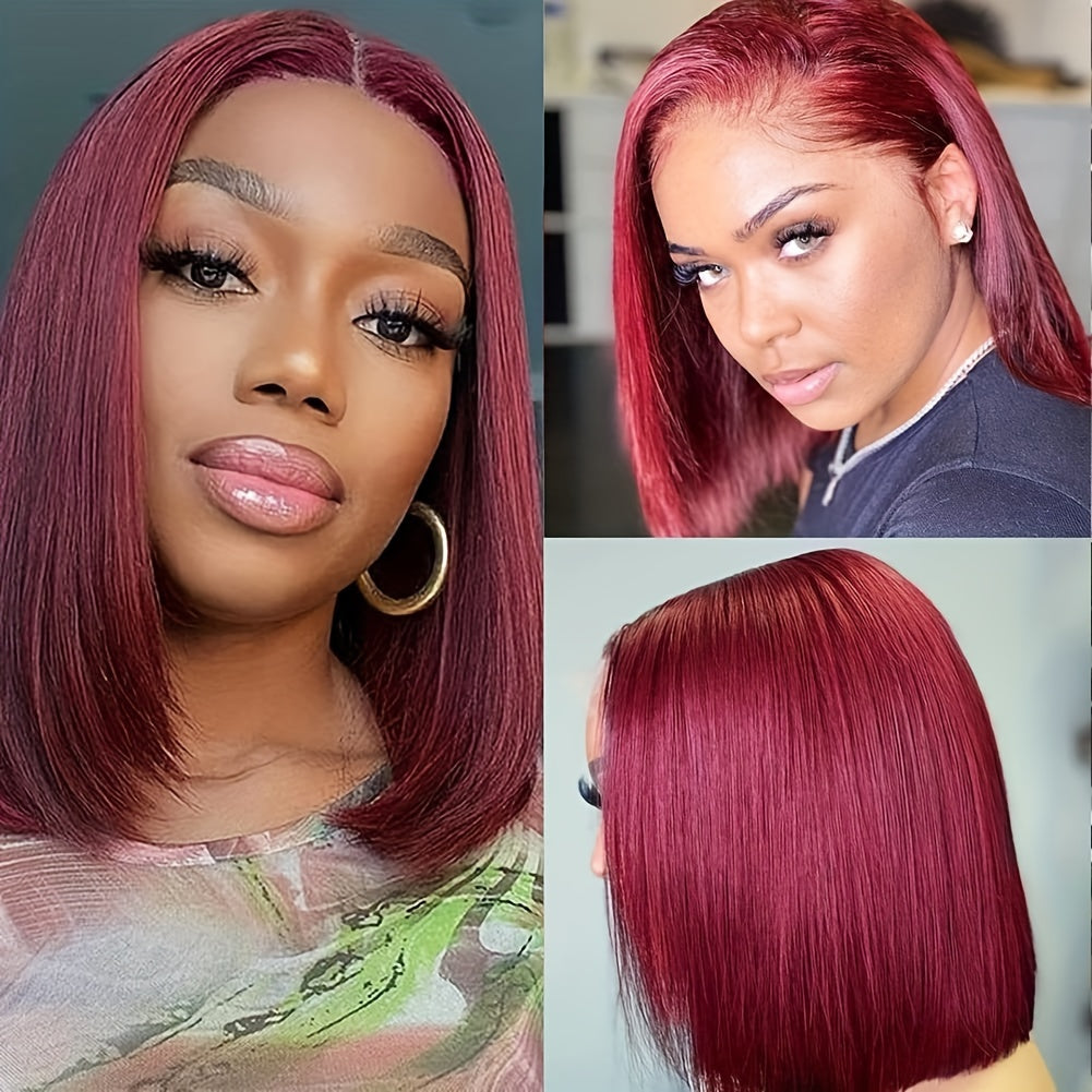 Burgundy 13x4 Transparent Straight Lace Front Wigs Human Hair 150 Density