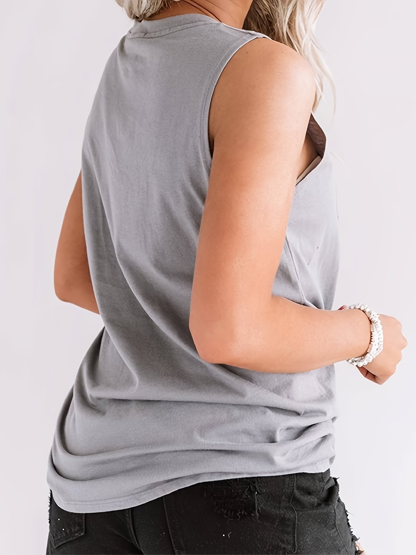 Leopard Lips Print Tank Top Crew Neck Sleeveless Top