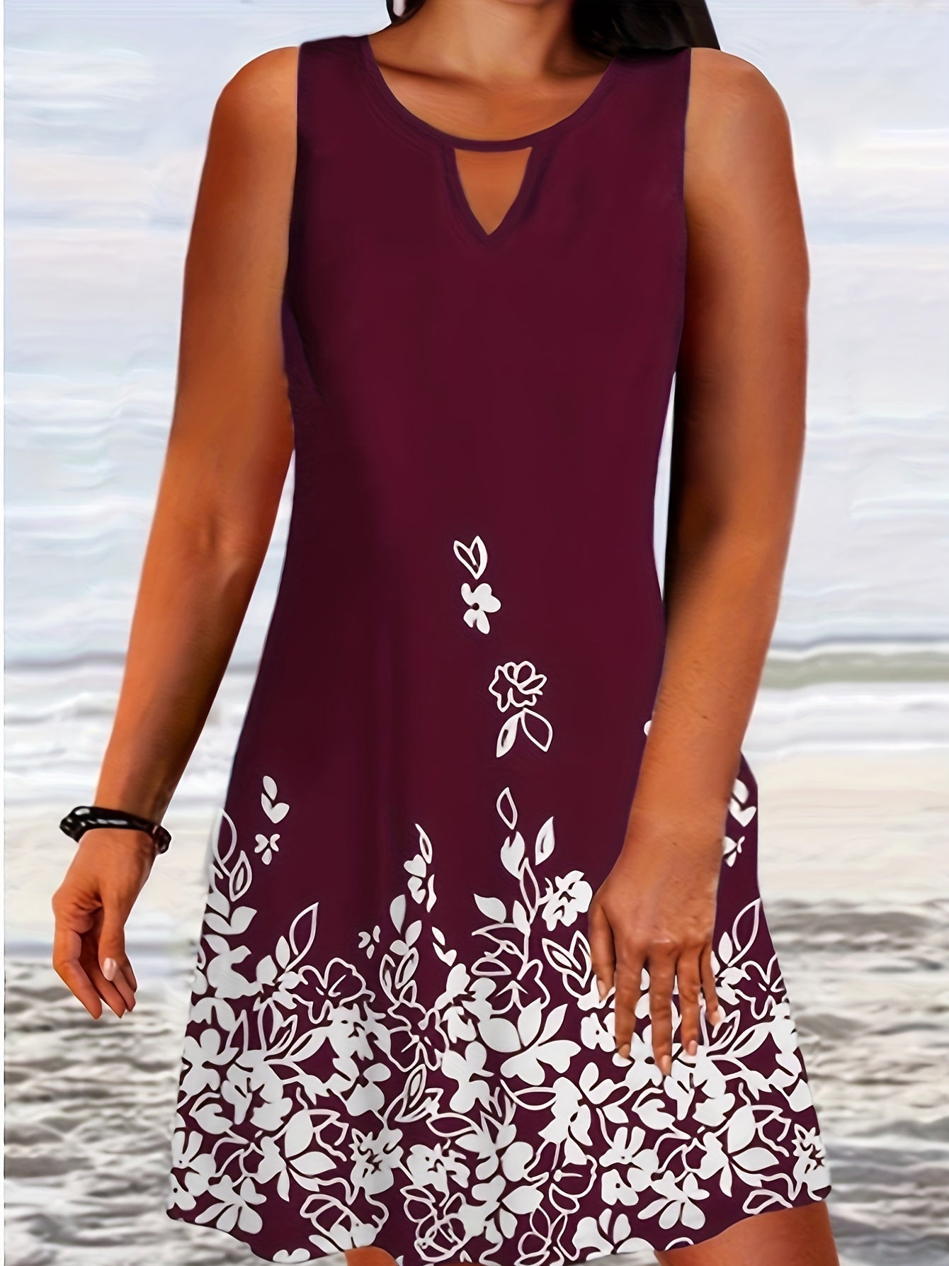 Floral Print Round Neck Cut Out Tank Dress