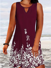 Floral Print Round Neck Cut Out Tank Dress