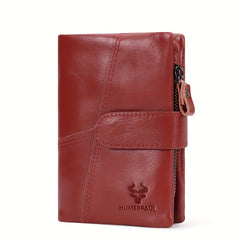HUMERPAUL Women's Red Leather Clutch Bi-Fold Snap Closure Lanyard
