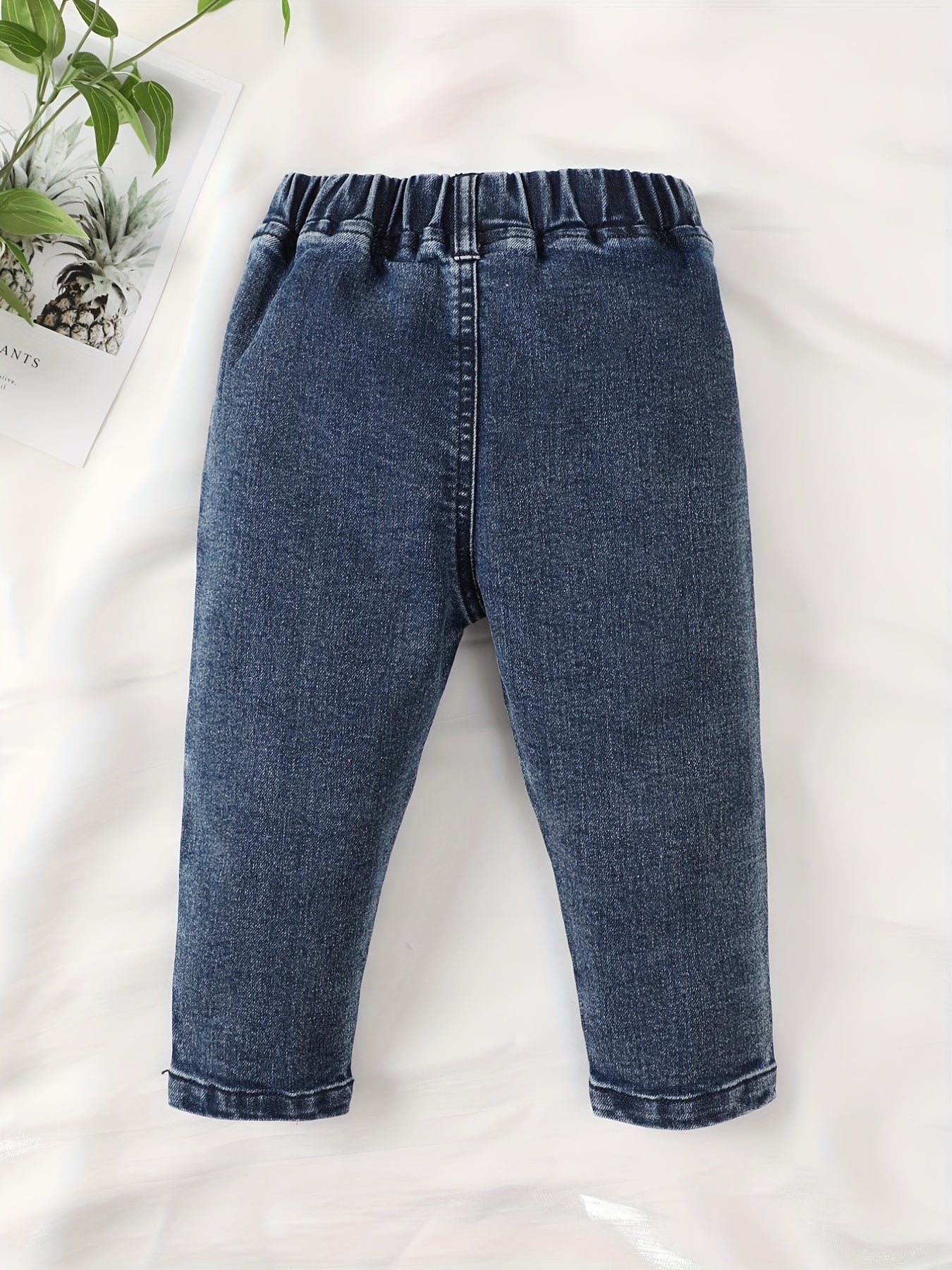 Baby Girls Cartoon Embroidery Elastic Waist Jeans Denim Pants