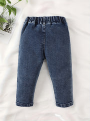 Baby Girls Cartoon Embroidery Elastic Waist Jeans Denim Pants
