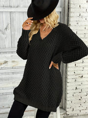 Solid Knit Sweater V Neck Long Sleeve Solid Sweater Women's Clothing