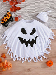 Kids Halloween Outfits Ghost Face Print Cloak Novelty Pattern Costume