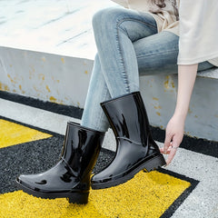 Women's Waterproof Rain Boots Anti slip Chunky Heeled Outdoor Work Boots