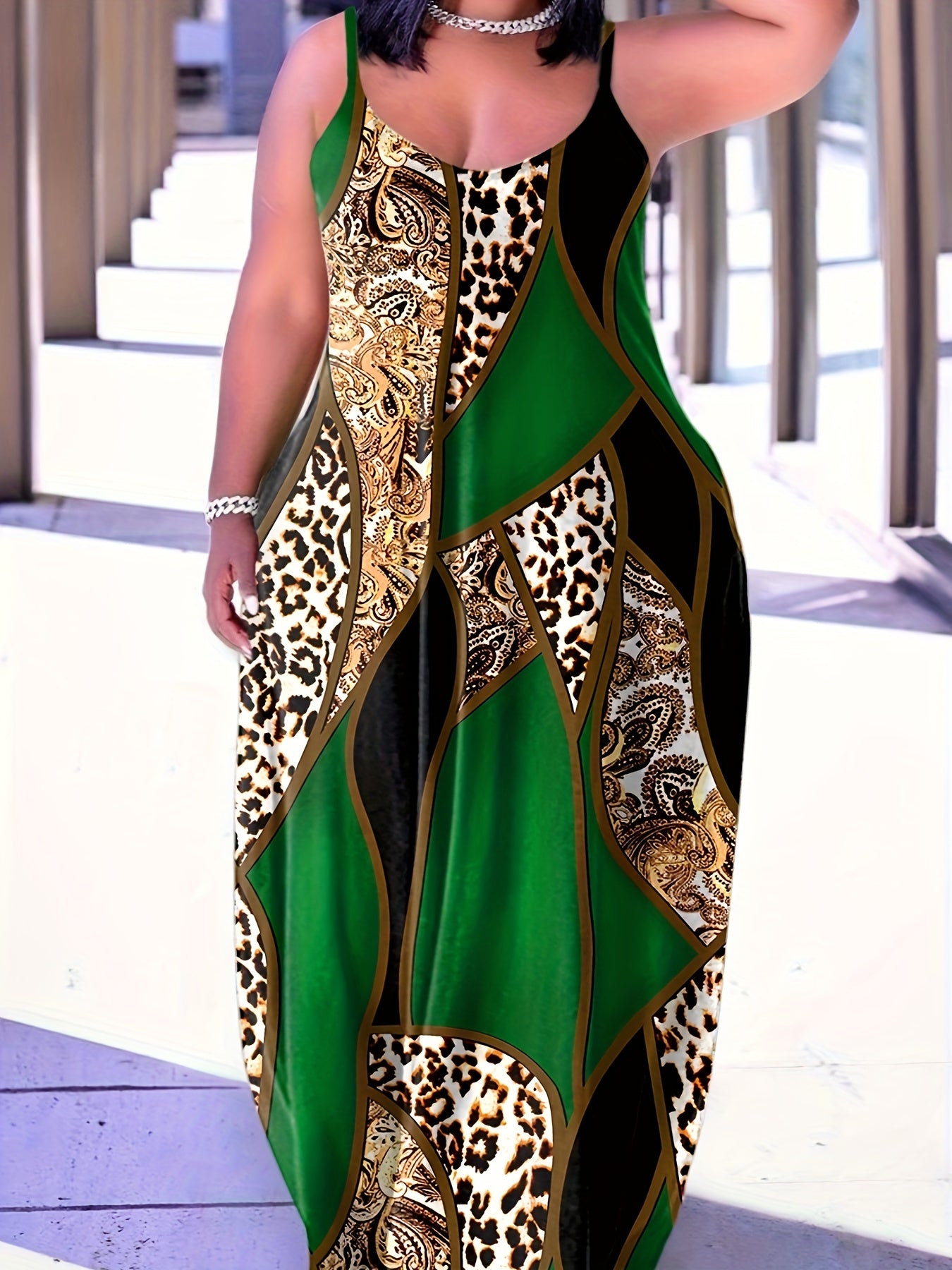Leopard & Baroque Print Maxi Dress