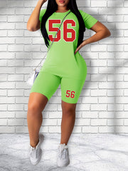 Casual Two Piece Set Short Sleeve Tee & Slim Shorts, Women's Outfit