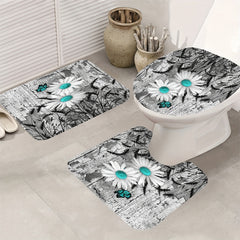 Daisy Shower Curtain Set Waterproof with Non-Slip Bathroom Rug