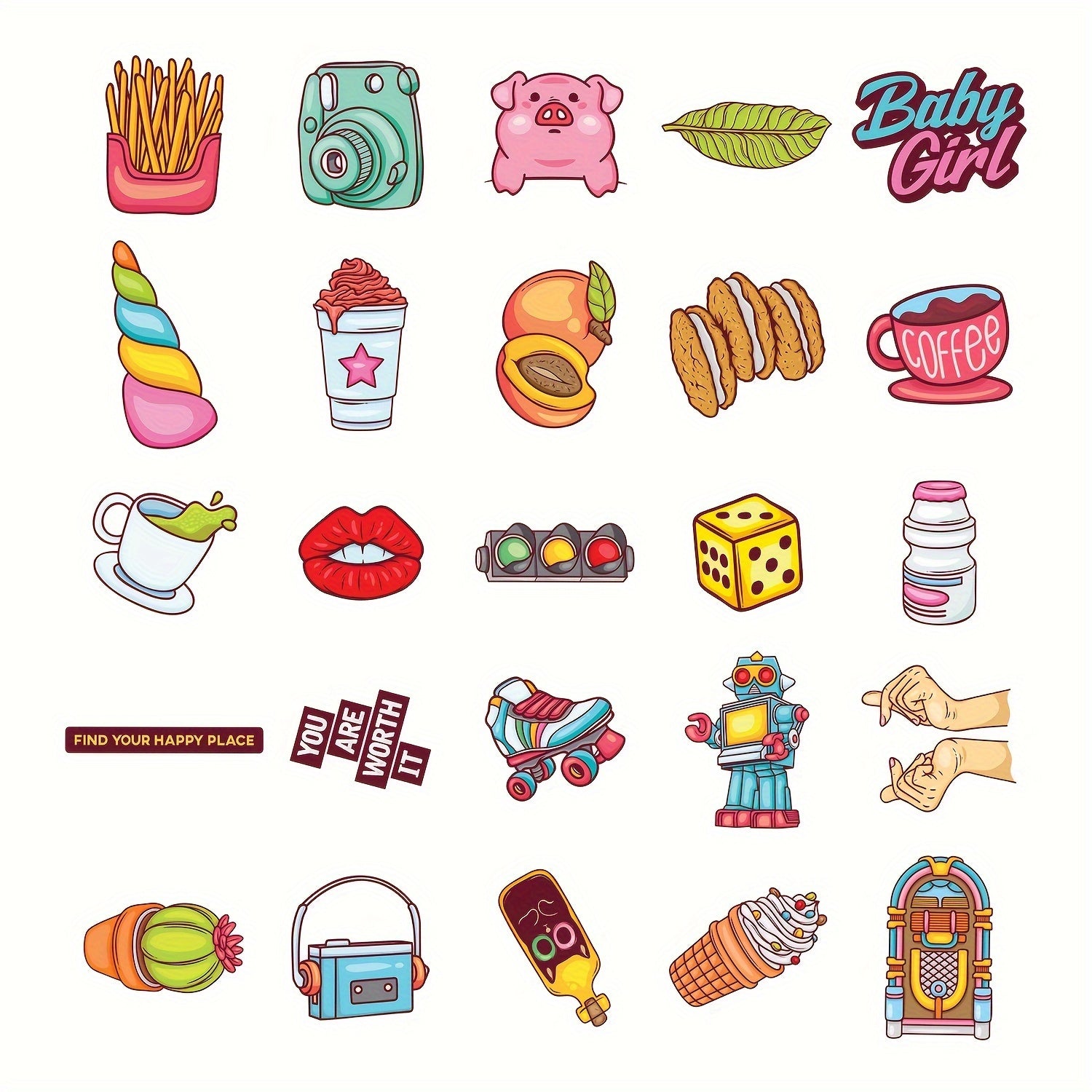 50pcs Water Bottle Stickers Vinyl Waterproof Laptop Skateboard Computer Stickers