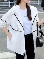 Drawstring Pocket Hooded Jacket for Women