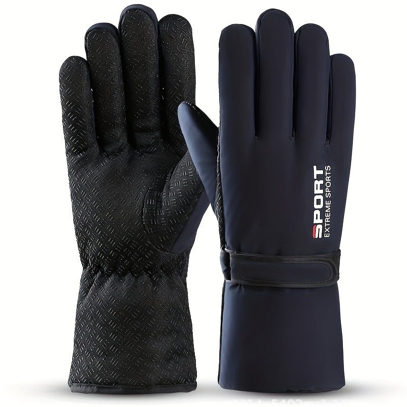 Men's Winter Velvet Padded Waterproof Warm Gloves for Outdoor Activities
