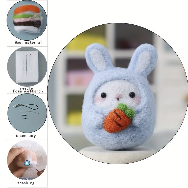 Lovely Bunny Needle Felting Kit for Beginners DIY Wool Felt Animal Materials Set