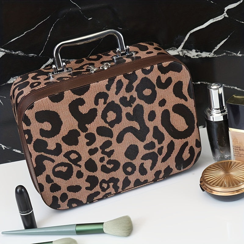 Leopard Pattern Makeup Train Case with Handle