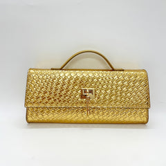 Women's Golden Embossed Handbag with Shoulder Strap