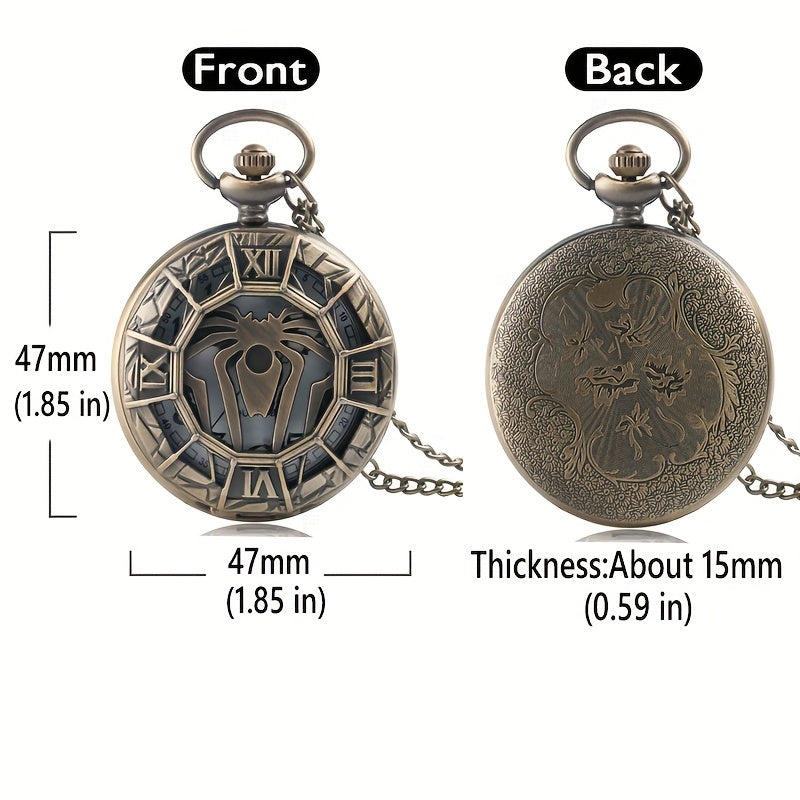Bronze Spider Pocket Watch Animal Pattern Quartz Thin Chain Gift