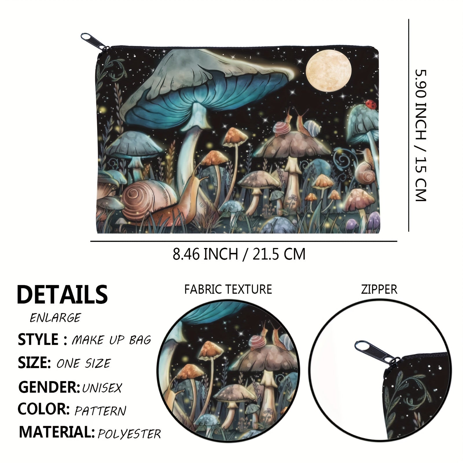 Mushroom Moon Square Makeup Bag Zipper Clutch Handbag