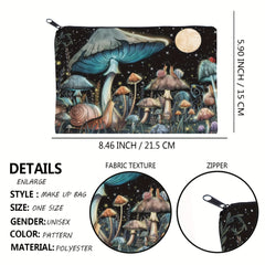 Mushroom Moon Square Makeup Bag Zipper Clutch Handbag