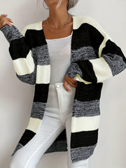 Colorblock Long Sleeve Open Front Cardigan