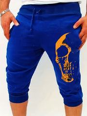 Skull Pattern Comfy Shorts Men's Casual Solid Knee Long Shorts