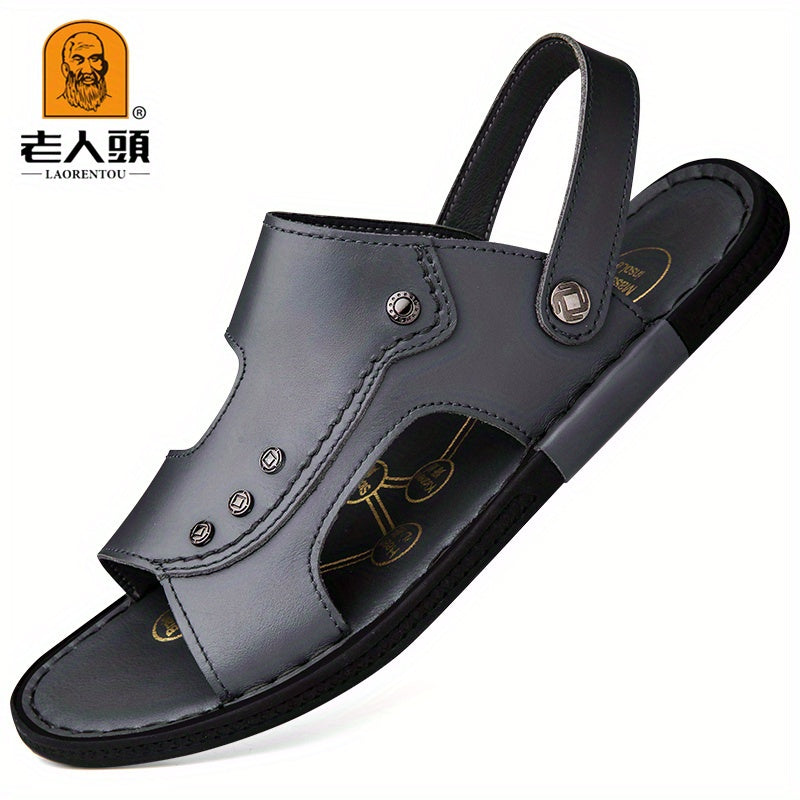 LAORENTOU Men's Leather Sandals Non Slip Sandals For Outdoor Beach