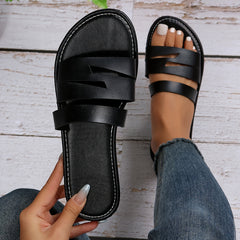 Women's Hollow Out Strap Sandals Faux Leather Open Toe Slippers