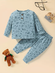Baby Cartoon Animal Print Long Sleeve Cardigan Top Trousers 2pcs Set