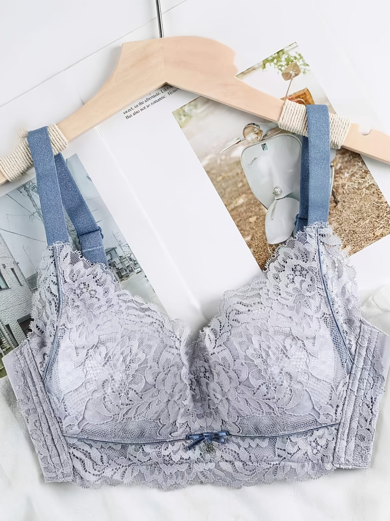 Floral Lace Push Up Bra No Steel Ring Breathable Thin Cup Bra Women's Lingerie