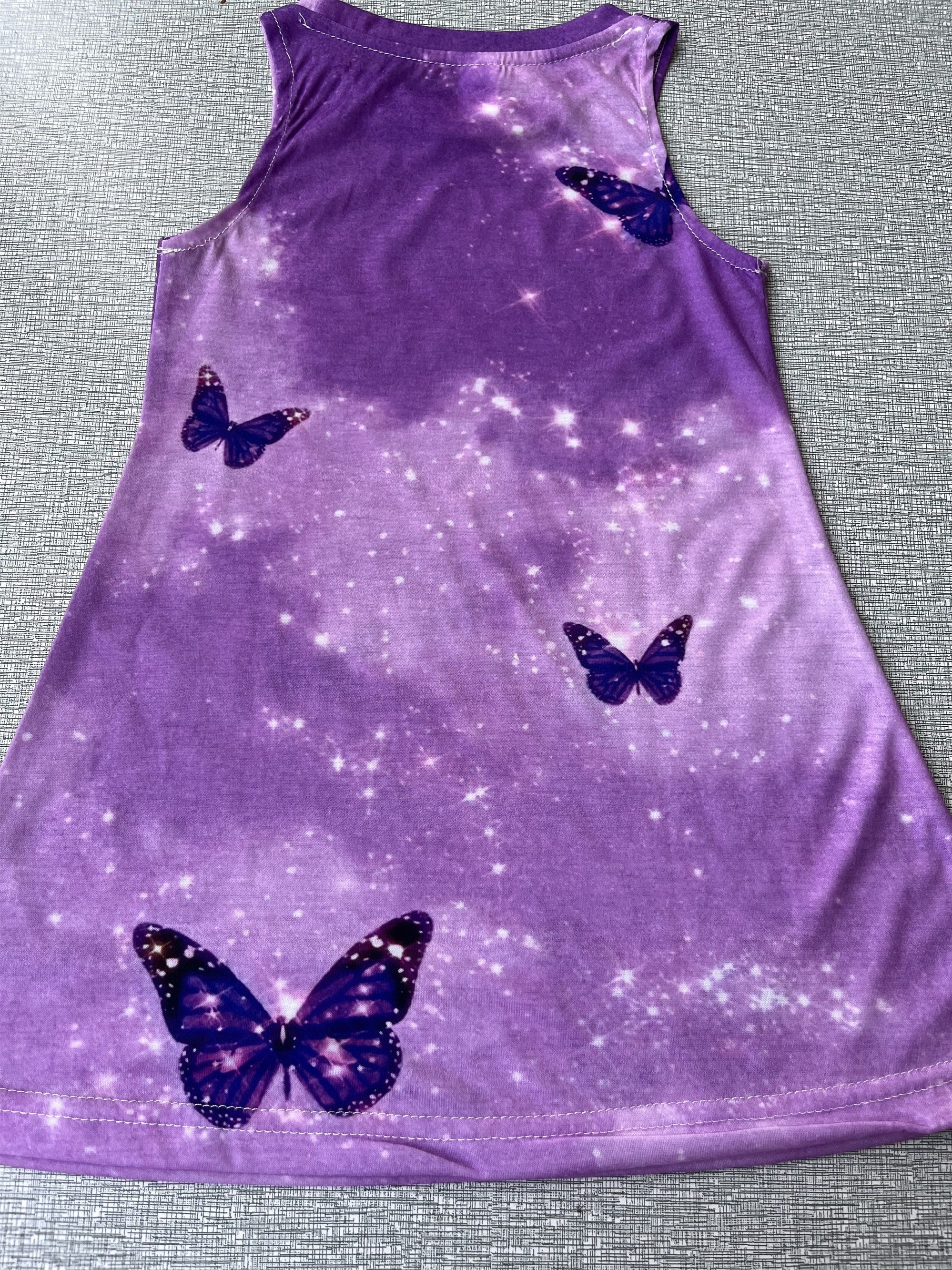Purple Butterfly Graphic Princess Dress for Summer