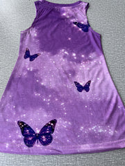 Purple Butterfly Graphic Princess Dress for Summer