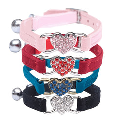Stylish Rhinestone Heart Pet Collar with Bell - Safe and Adorable Accessory