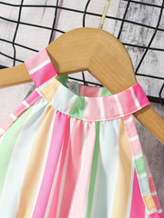 Toddler Girls Block Striped Princess Dress For Party Beach Vacation